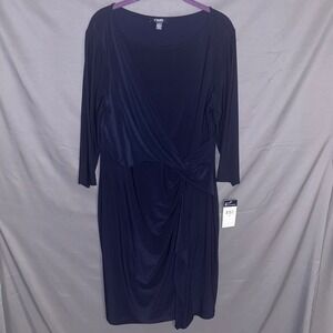 Chaps Womens Navy Blue Twist Front Jersey Knit Dress XL NWT